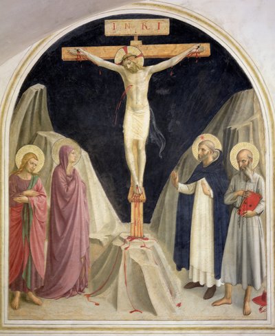 De Kruisiging, met SS. Dominicus en Hiëronymus, 1442 door Fra Angelico